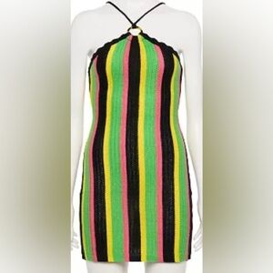 NWT-Almost Famous Juniors' Almost Striped Halter Mini Dress, Size: XL